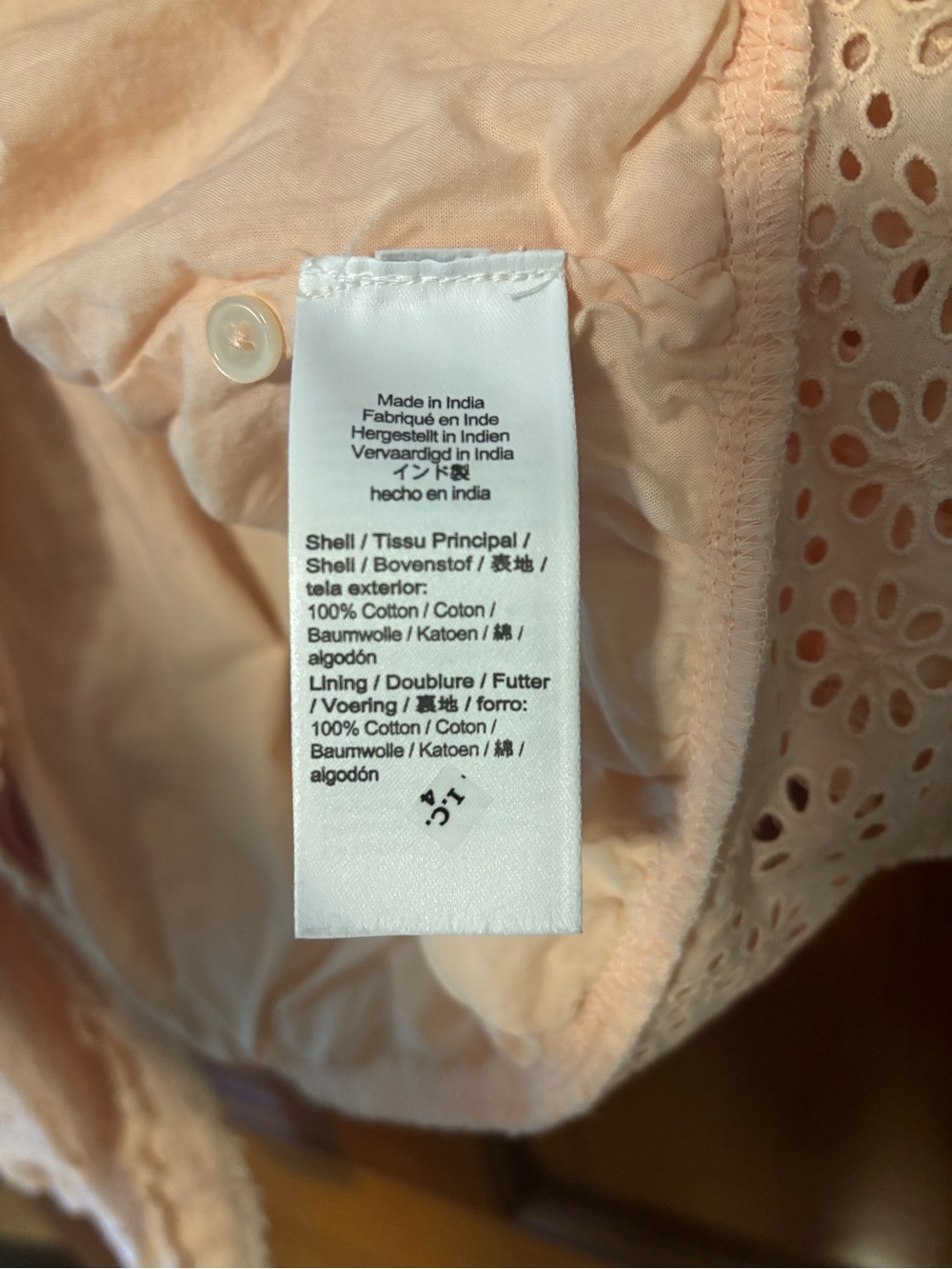 J. Crew Peach Eyelet Button-Front Lace Trim Top - Picture 5 of 5